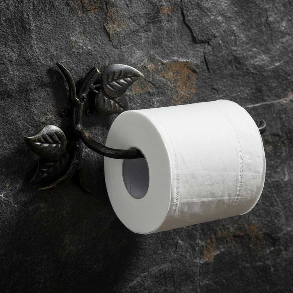 Comfy Hour 9" Black Antique Vintage Cast Iron Leaf Tissue Holder, Rustic Figurine Style Home Decor, Wall Mounted Metal Toilet Paper Hanger