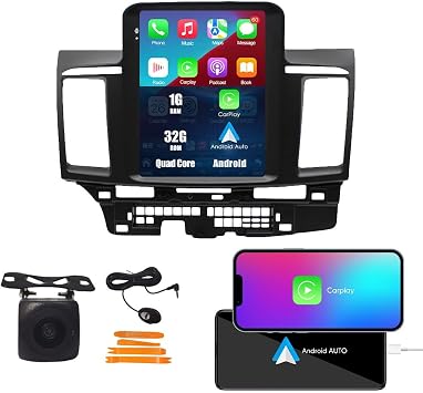 Tesla Style Car CarPlay Android Auto Navigation Stereo GPS Radio Camera 9.7" IPS Touchscreen Headunit Tablet Media Player for Mitsubishi Lancer 2006-2018, if Applicable Quad Core 1G+32G