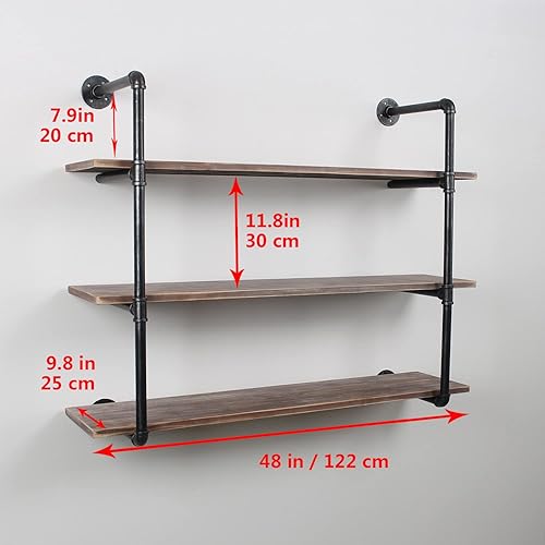 Miniatura 98 de MBQQ, Estantes de tubería industrial con madera, estante de montaje en pared rústico, estantería de metal colgada, estantería flotante de
