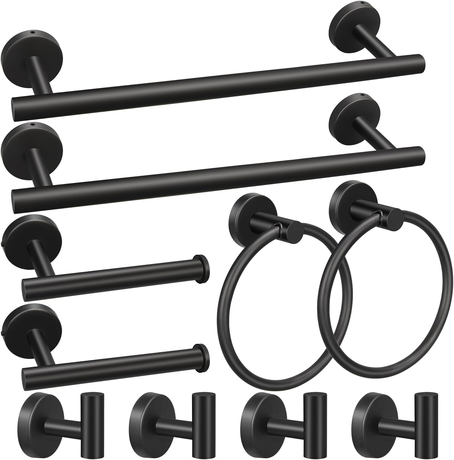 RUBY.Q Bathroom Hardware Set, 10pcs Matte Black Stainless Steel Bathroom Hardware Set, Bath Hardware Set Including 16" Hand Towel Bars, Toilet Paper Holders, Towel Rings, Robe Towel Hooks