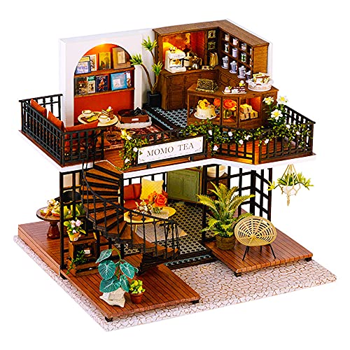 Roroom Diy Miniature And Furniture Dollhouse Kit,Mini 3D Wooden Doll House Craft Model With Dust Proof Cover And Music Movement,Creative Room Idea For Valentine's Day Birthday Gift（Forest Teashop） #TOP12
