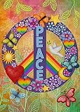 Dyrenson World Peace Love Decorative Garden Flag Double Sided, Rainbow Inspirational Burlap Yard Out