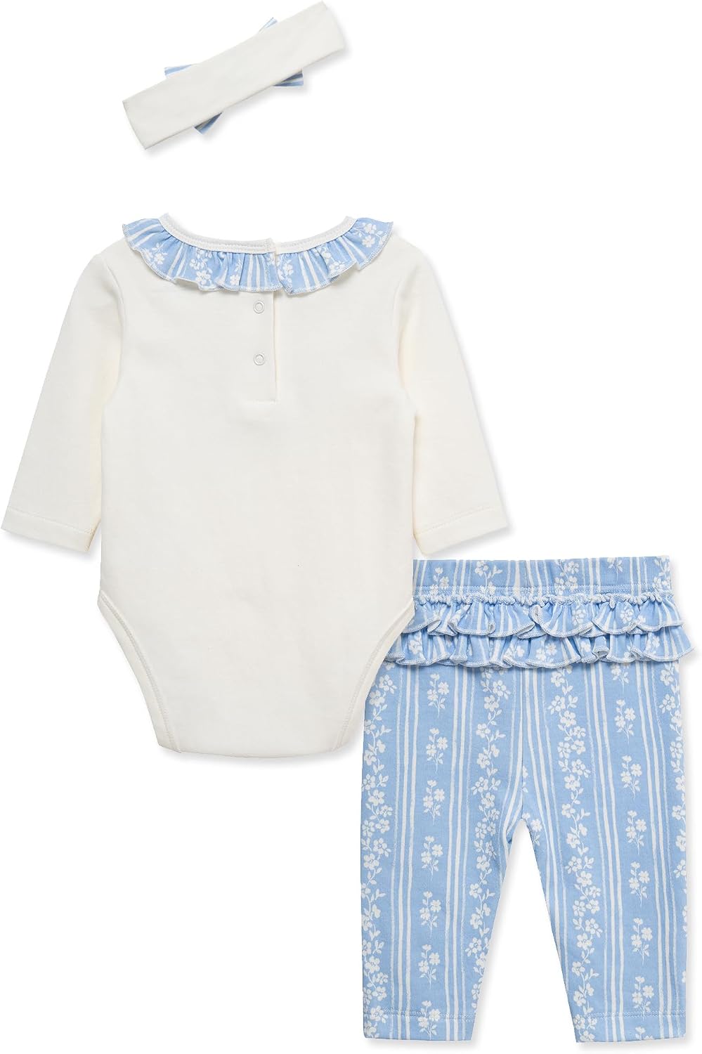 Little Me Baby Girls' 3-Pc 100% Cotton, Bodysuit, Matching Headband and Pant Set