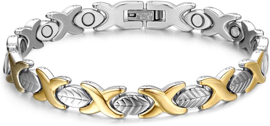 JFUME Magnetic Bracelets for Women 18k Gold with Silver with Link Remove Tool Included 7.5"-8.5" Adjustable