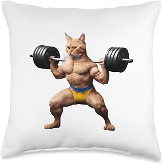 Bodybuilding Katzen Bodybuilder Stubentiger Muscle Soreness Weight Training Fitness Kitten House Cat Throw Pillow, 16x16, Multicolor