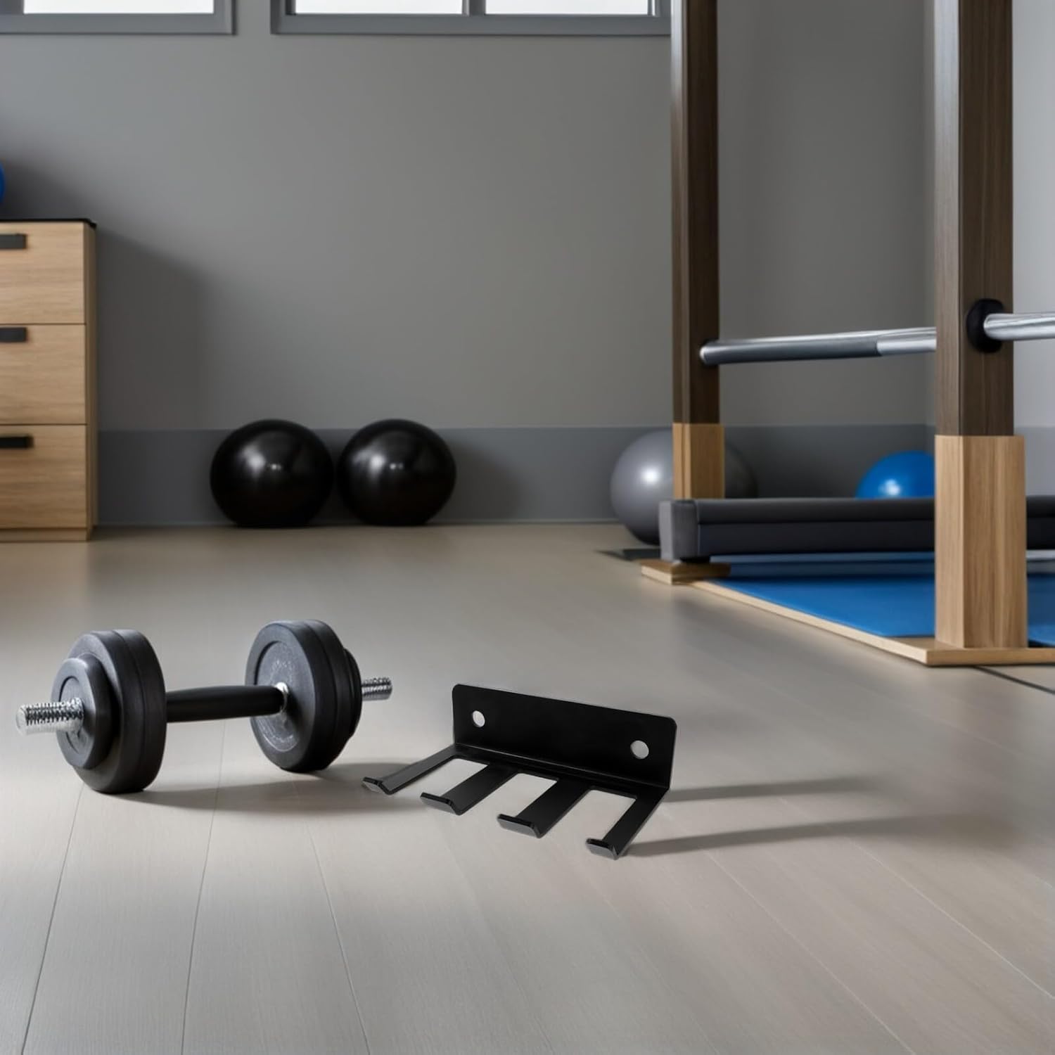 Wall Mounted Barbell Holder with 3 Hooks Steel Squat Rack Accessory Home Gym Wall Mount Barbell Storage for Weightlifting and Strength Training