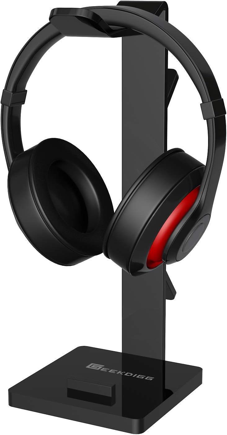 Geekdigg Gaming Headset Headphone Stand Holder with Cable Organizer & Cellphone Stand - Black