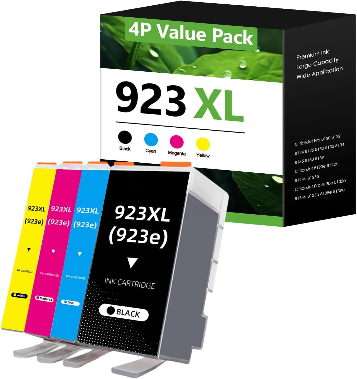 923XL 923e 923 Ink Cartridges Replacement for HP 923XL Ink Cartridges for OfficeJet Pro 8130e 8132e 8135e 8138e 8139e 8120 8120e 8125 8130 8135 Printer, 4 Pack, Black Cyan Magenta Yellow