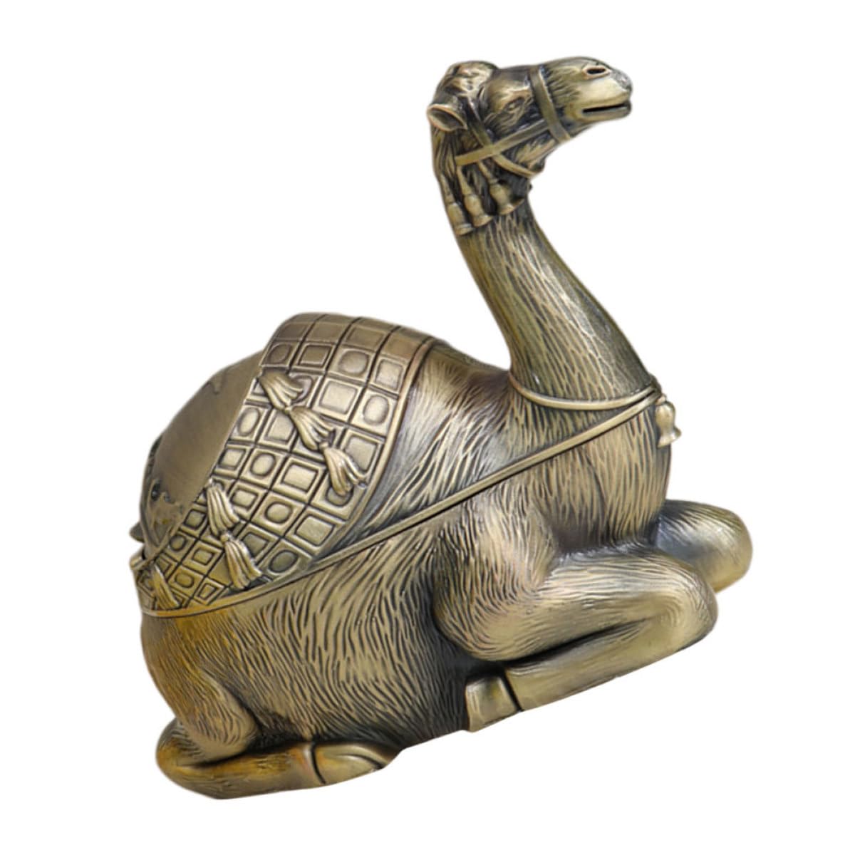 Cendrier antique en métal travaillé Lurrose grand format avec couvercle