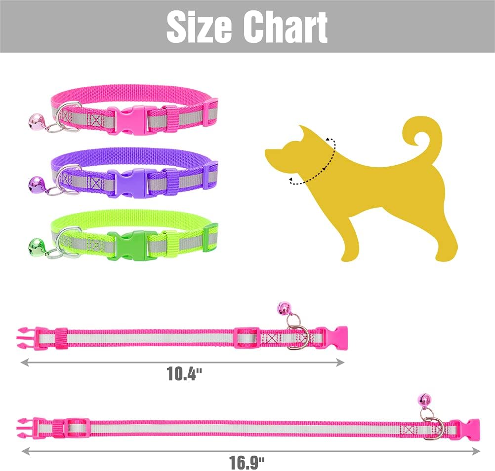 Reflective Small Dog Collar with Bell 3 Pack Adjustable Pet Collars Set for Small Dogs