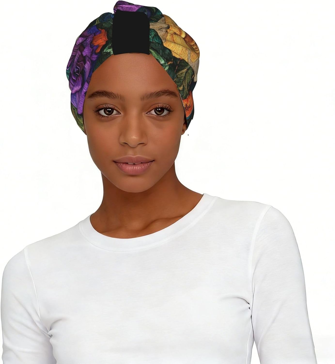 Patchwork Patterns Premium Elastic Head Scarf for Women-Soft & Stylish Head Wraps for Women, Lightweight & All-Season Comfort ﻿ Black