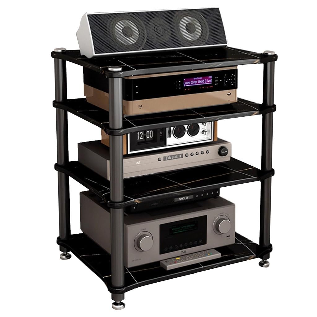 Meuble Audio Hi-FI Rack Noir 4 Niveaux pour Console de Jeux et Stéréo