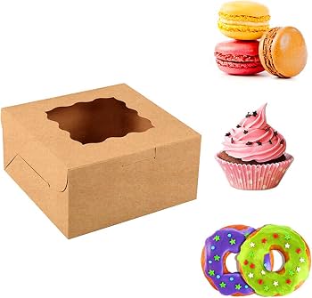 Lot 24 Boîtes Cadeaux Pâtisseries Kraft Avec Fenêtre 10,2x10,2x6,7 Cm