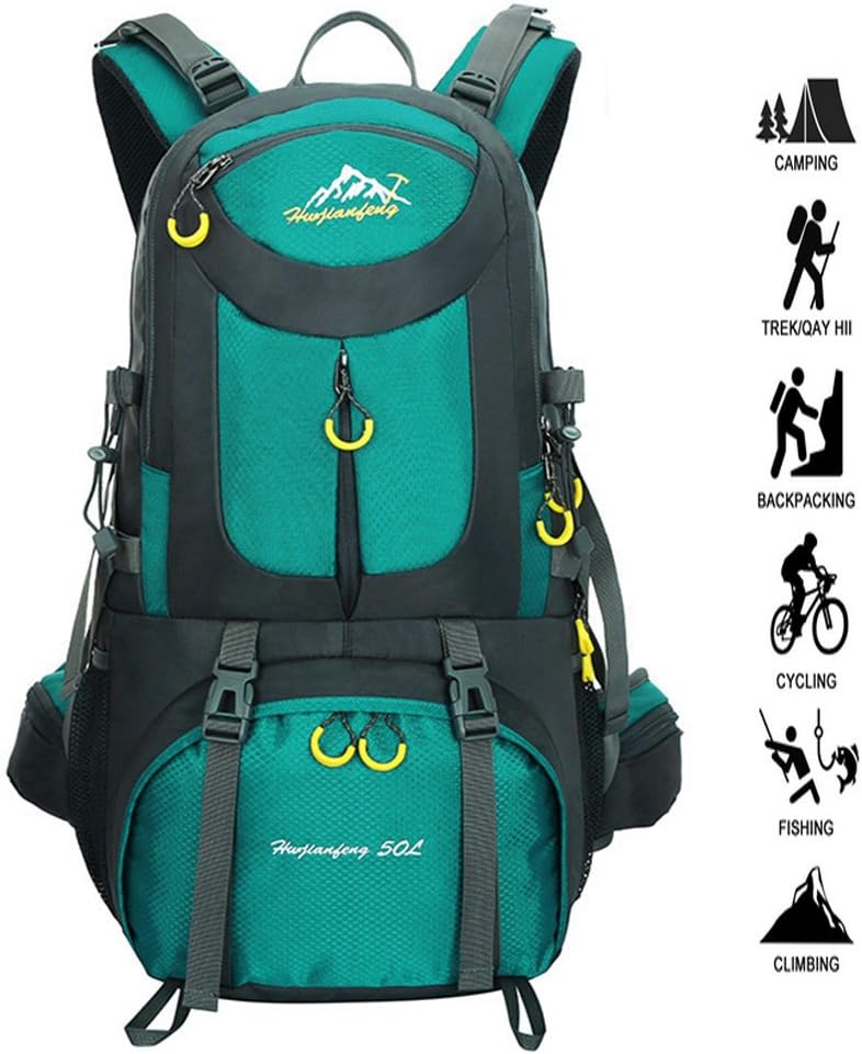 Outdoor Hiking Backpack for Solid Packing Trip - 50L Waterproof Nylon Camping Backpacks for Men & Women - Perfect for Backpacking Trekking Hunting Scouting & More (Green)