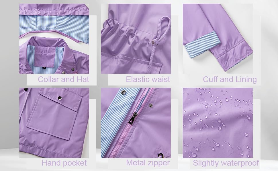 Jiehan Women's Rain Jacket Waterproof Lightweight Packable Raincoat with Hood for Golf Hiking Travel Windbreaker (Lavender,X-Large) - Image 4