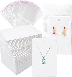 S.fields.inc アクセサリー台紙 ネックレス ピアス OPP袋付き100枚セット 展示販売用 ジュエリー包装 (ホワイト)