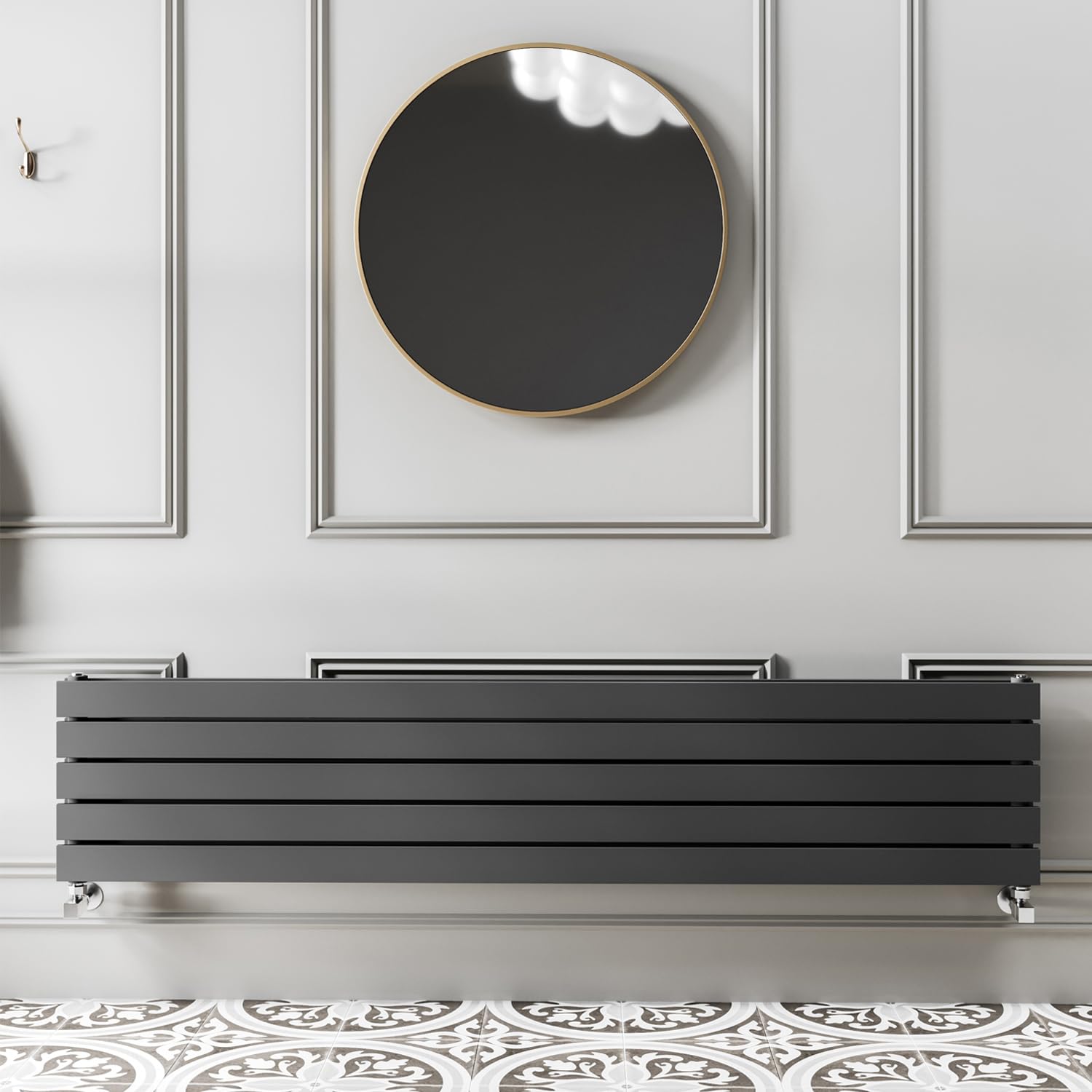 Go Bathrooms Pinta 340 x 1800mm Horizontal Radiator Anthracite Flat Panel Double Column Wall Mounted Designer Anthracite Grey Radiator Central Heating Includes Brackets — image 1