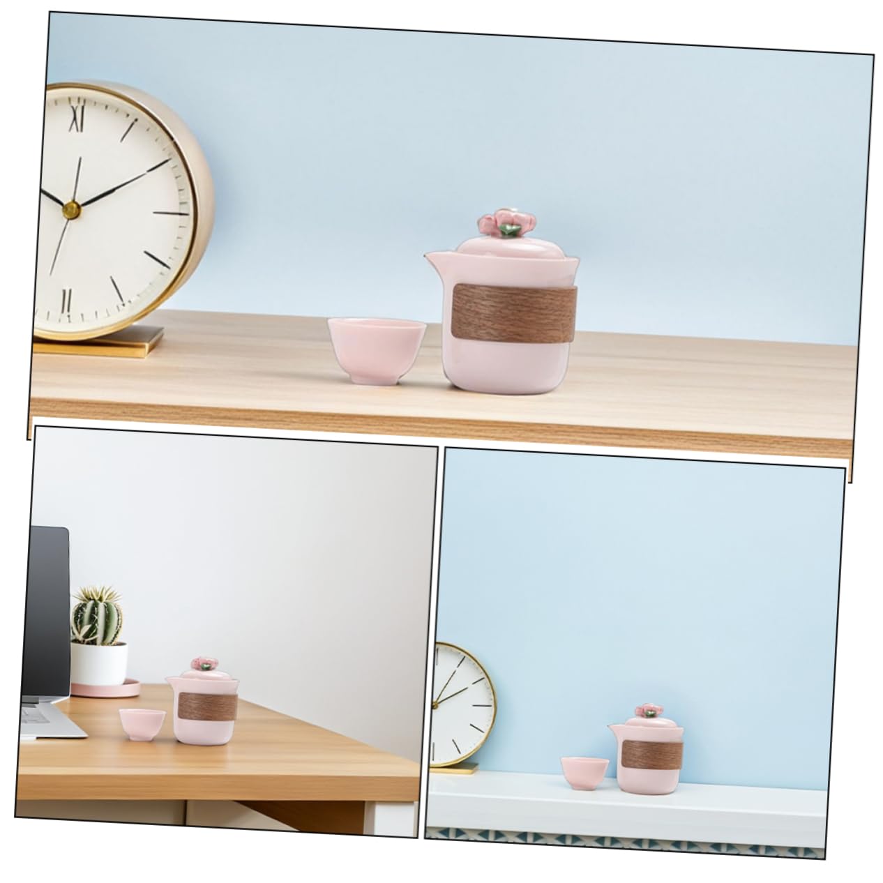 Juego de té Gongfu, Tetera y Tazas portátiles de cerámica Rosa con Tapa, diseño ergonómico para Viajes, Negocios y picnics al Aire Libre, artesanía Floral artística para Cualquier ocasión.