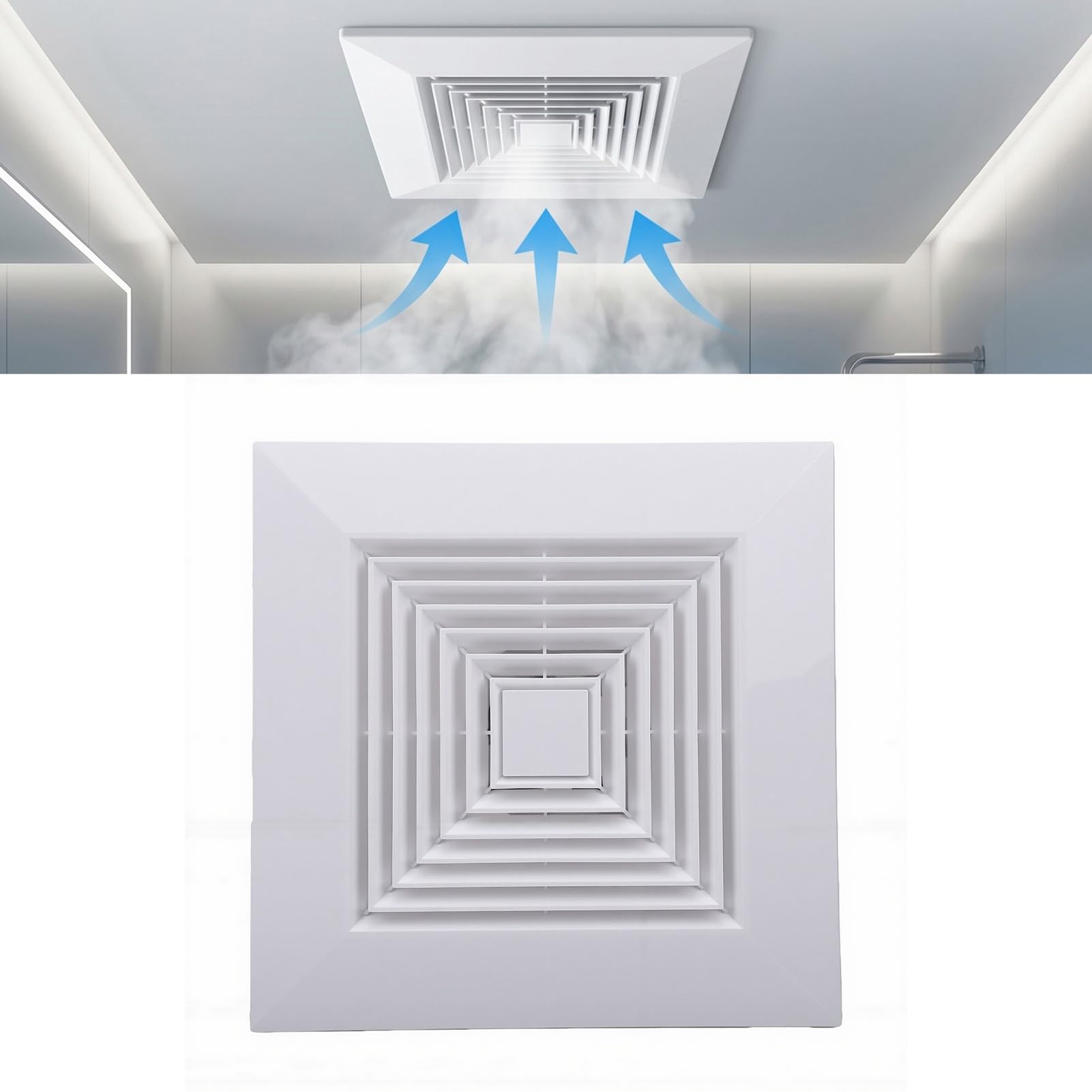 Eujgoov Wentylator Sufitowy 30W 150m³/h Cichy Kwadratowy | System Wentylacyjny, Plastikowa Obudowa, 50dB Pracy, Pomieszczenia 10m², Przewód 100mm, Kuchnia, łazienka, Pralnia, Biuro