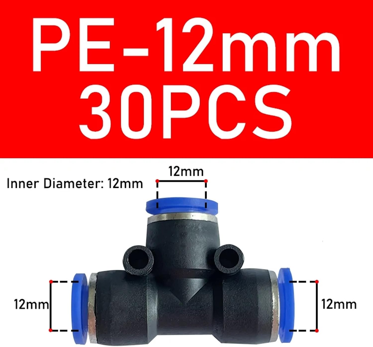 30PCS PE Pneumatic Fitting Quick Connect Slip Lock Tee 3Way Plastic Pipe Water Hose Tube Connector Air Connectors 4/6/8/10/12MM(PE12)