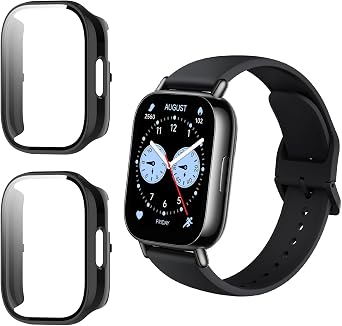 Hard Case Compatible with Xiaomi Redmi Watch 5 Lite Tempered Glass Protective Case [Pack of 2] All-Round Shockproof Protective Case with HD Screen Protector Scratch-Resistant Ultra Thin Protective Case - Black