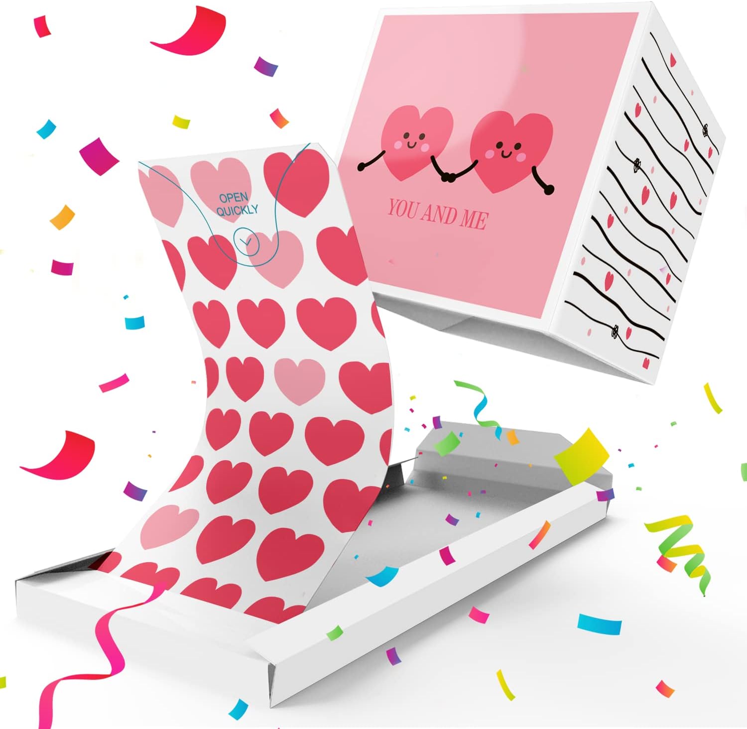 «BOOM» Love Card Surprise Exploding Confetti - Two Hearts in Love (You and Me), Valentine's Day, Anniversary, Mother's Day, Father's Day