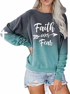 Faith Over Fear Shirts for Women Long sleeve, Jesus Has My Back, Faith Over Fear Gradient Chritian Thanksgiving Sweatshirt