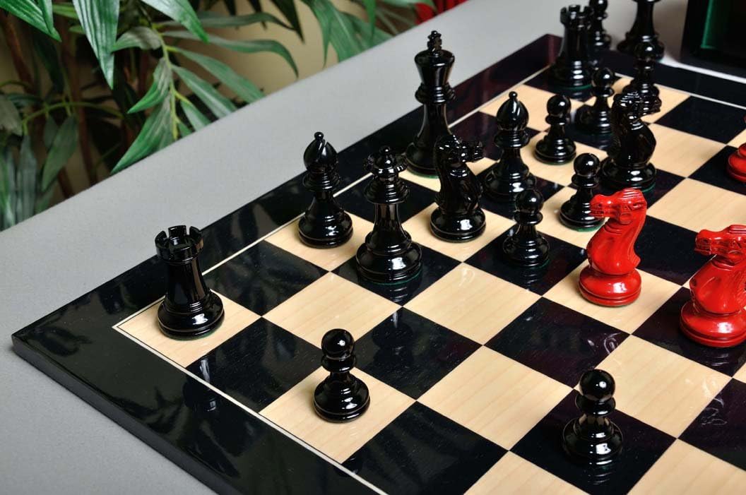 The House of Staunton The Grandmaster Regal Series Chess Set, Box, & Board Combination - Black and Red Lacquered