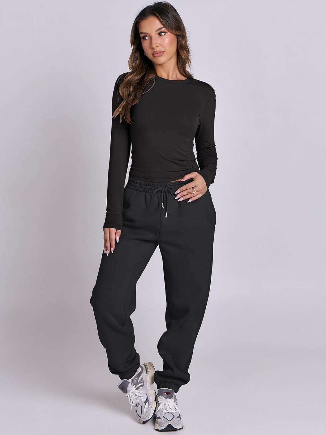 ANRABESS Womens 2 Piece Sweatsuits Long Sleeve Tight Shirt Tops Joggers Fleece Sweatpants Sets 2025 Fall Sweat Lounge Outfits - Image 8