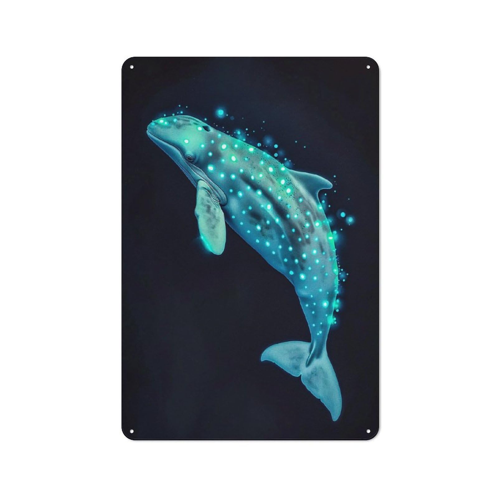 Metal Plaque 30x20cm with Bioluminescent Whale for Pub Or Café, Retro Decor, for Pub Decor Enthusiasts Refreshing A Room in Autumn