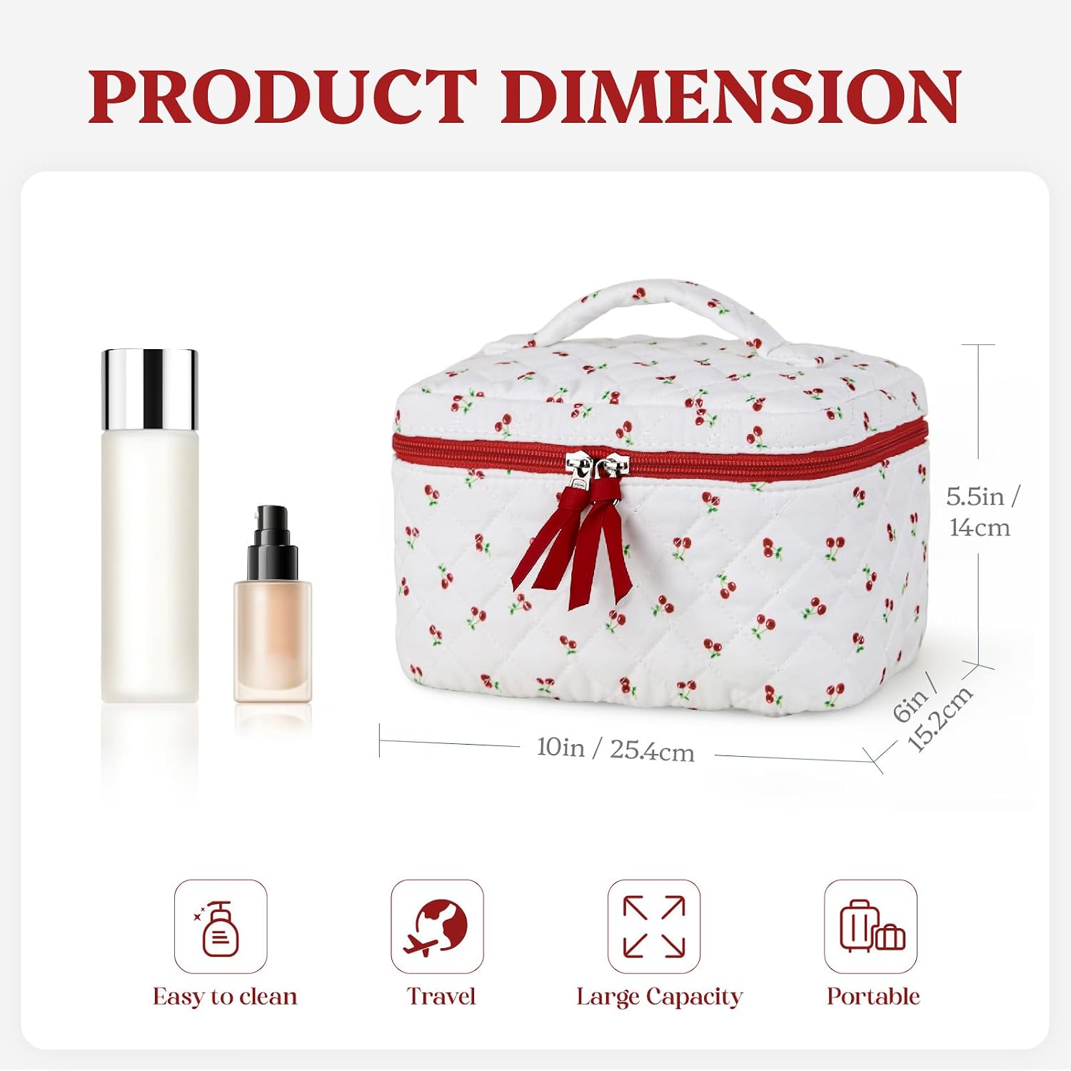 Prite Quilted Makeup Bag Travel Toiletry Organizer for Women (Red Berries) image 2