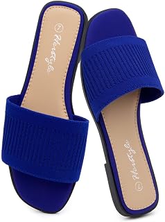 Women’s Knit Flat Sandals 2025 – Dressy Casual Slip-On Fashion Sandals with Memory Foam, Square Open Toe Single Band Slides for Summer, Travel & Daily Comfort