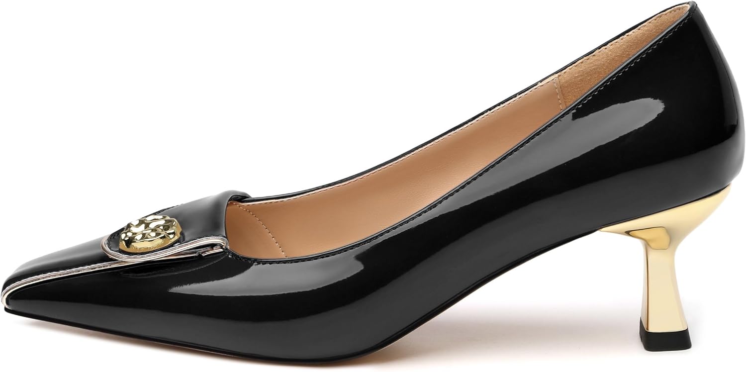 Women's Kitten Heels Square Toe Low Heel Pumps Closed Toe Patent Slip On Pumps Womens Work Dress Office Wedding Party Shoes 2 Inch - Image 4