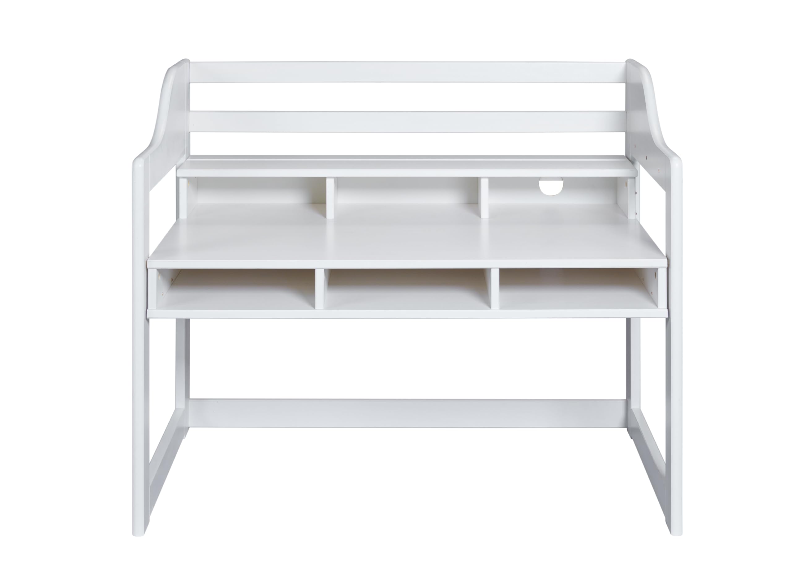 Inter Link - Kinderschreibtisch - Höhenverstellbar - Mitwachsend - Ergonomischer - Jugendzimmer - 6 Fächer - Viel Stauraum - Weiß - Kiefer Massivholz - Kids Learning
