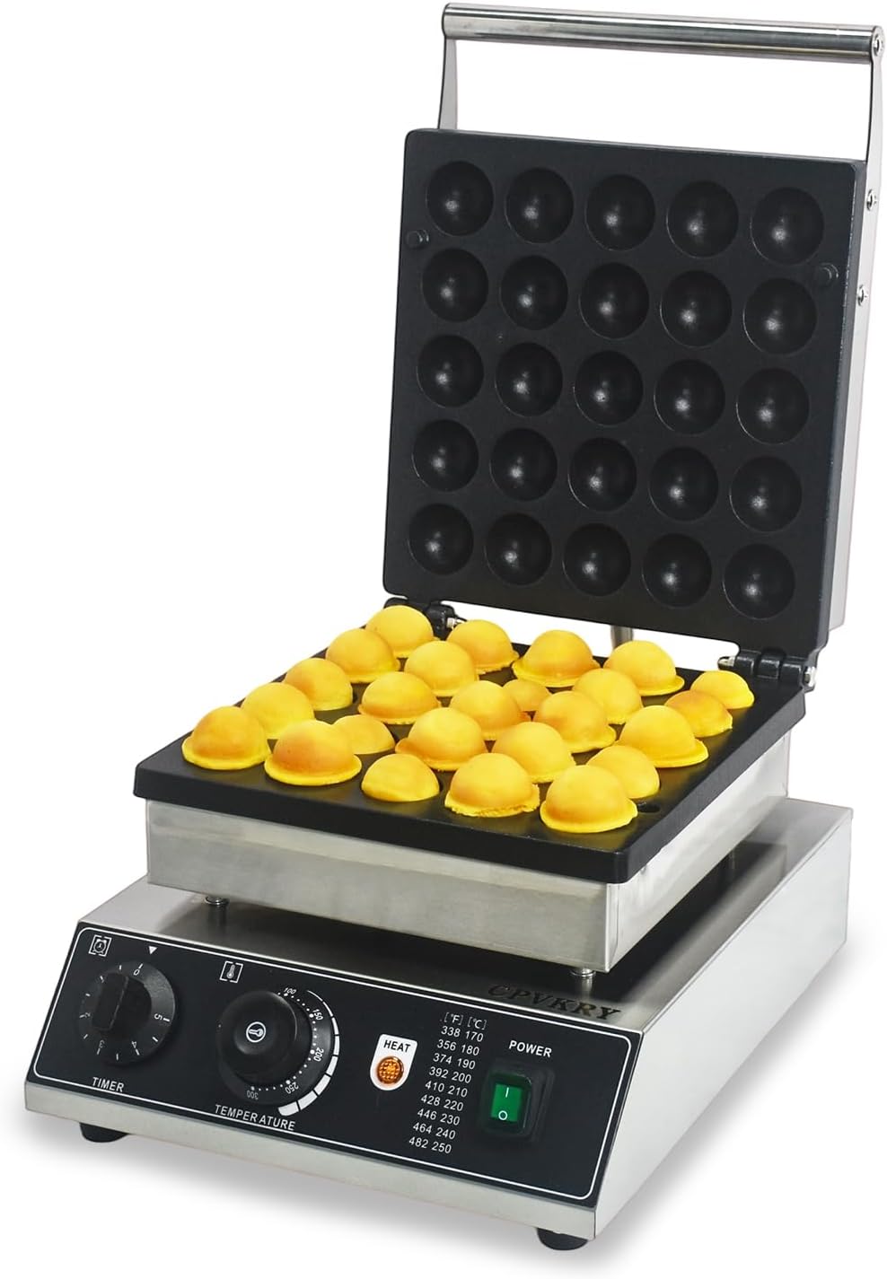 Commercial Takoyaki Maker, 25PCs Circular Waffle Maker, 2kW Heating Takoyaki Grill Maker, Stainless Steel Baker w/Non-Stick Teflon Coating,50-300℃/122-572℉ Adjustable