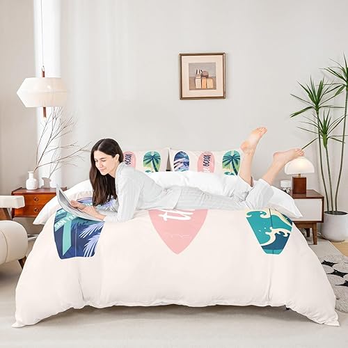 Miniatura 2 de Juego de funda de edredón de verano con temática de surf marítimo, juego de ropa de cama de 3 piezas para niños, adolescentes, funda de edredón de