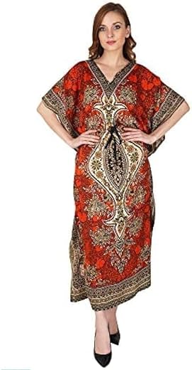Women’s Printed Kaftan Dress | Loose Fit Maxi Caftan | V-Neck Beach Cover Up | Boho Lounge Wear