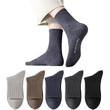 Mens Cotton Crew Socks 5 Pairs Breathable Mid Calf Dress Socks Business Casual Socks for Men Size 6-10 11-13