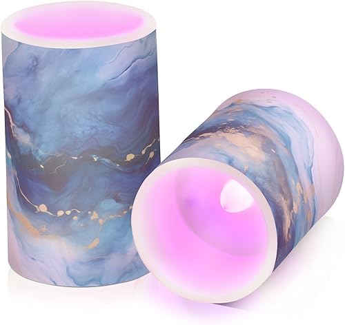 Vista 303 de Velas parpadeantes sin llama, velas LED moradas de mariposa lavanda con temporizador remoto, juego de 2 velas a pilas para San Valentín, boda