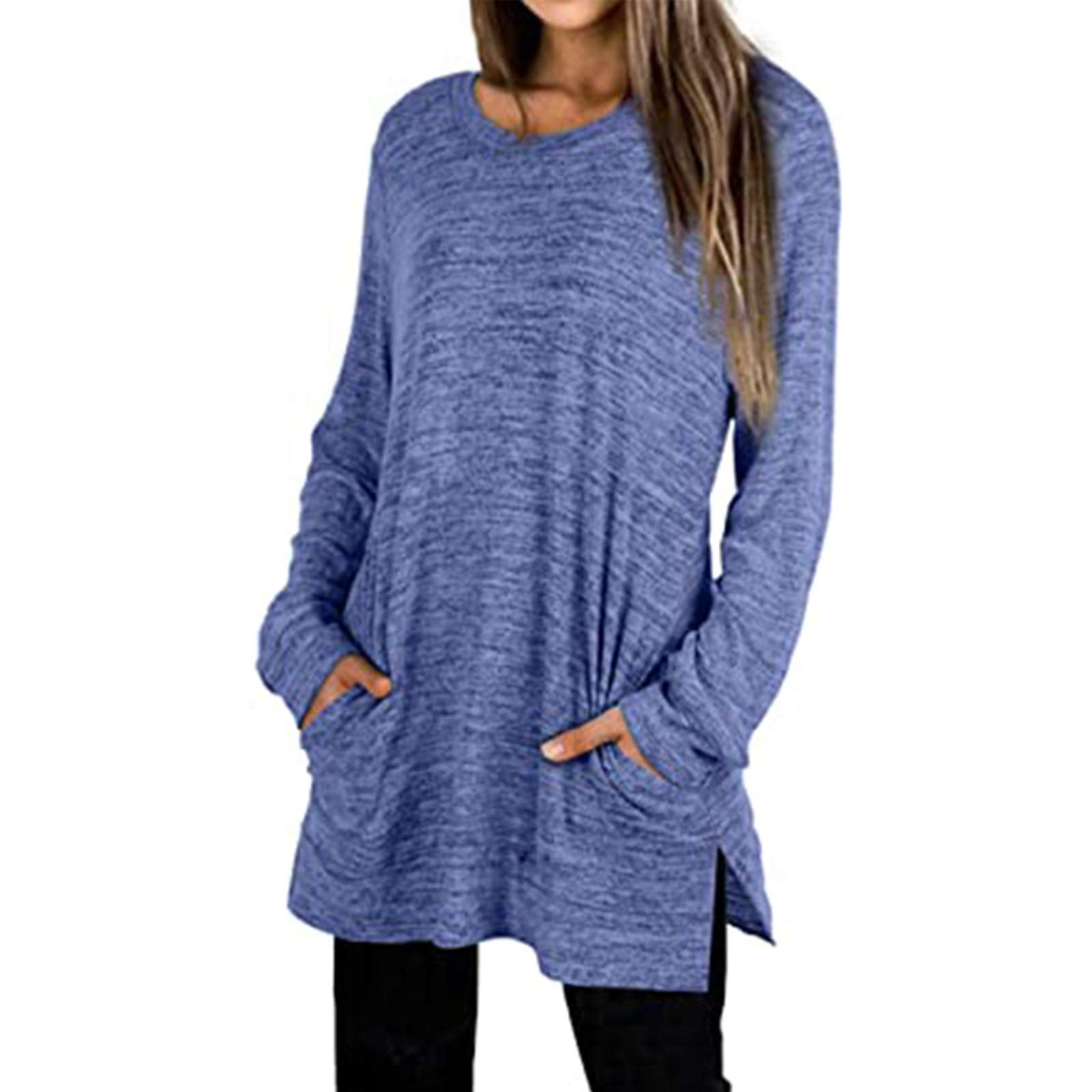 Women's Casual Long Sleeve Shirts - Tunic Tops with Pockets Side Slit Sweatshirt Loose Fit Pullover Shirts Nicytore