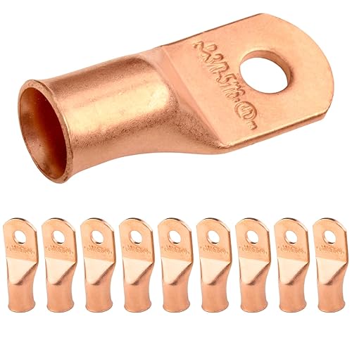 Miniatura 477 de SELTERM - 2 terminales de anillo resistentes para cable de batería, calibre 4 AWG, pernos de 3/8 pulgadas, terminales de calibre 4, ojales de cobre