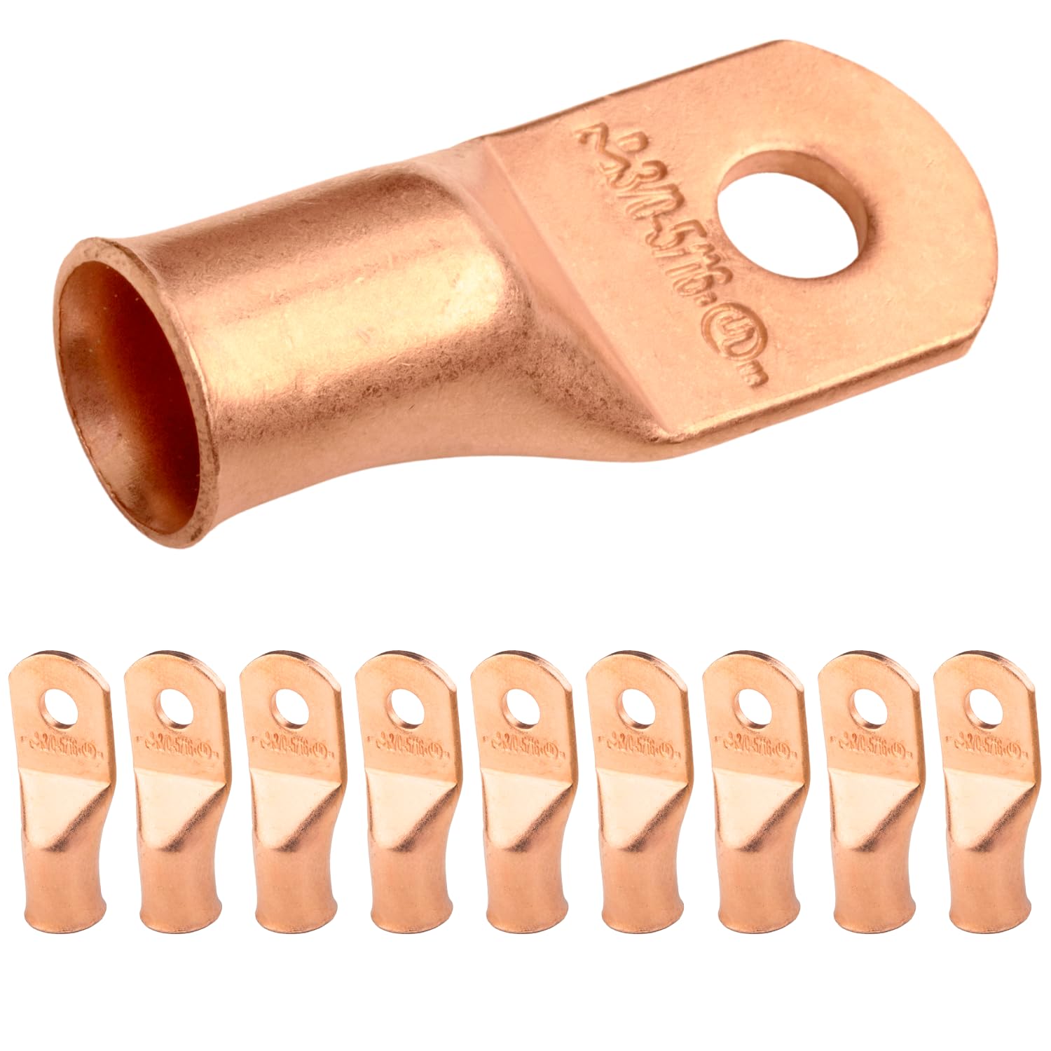 SELTERM 3/0 AWG - 5/16" (M8) ⌀ Hole UL Heavy Duty Wire Lugs, Battery Cable Ends, Bare Copper Eyelets, Tubular Ring Terminal Connectors [B85] - 10 Pack — image 1