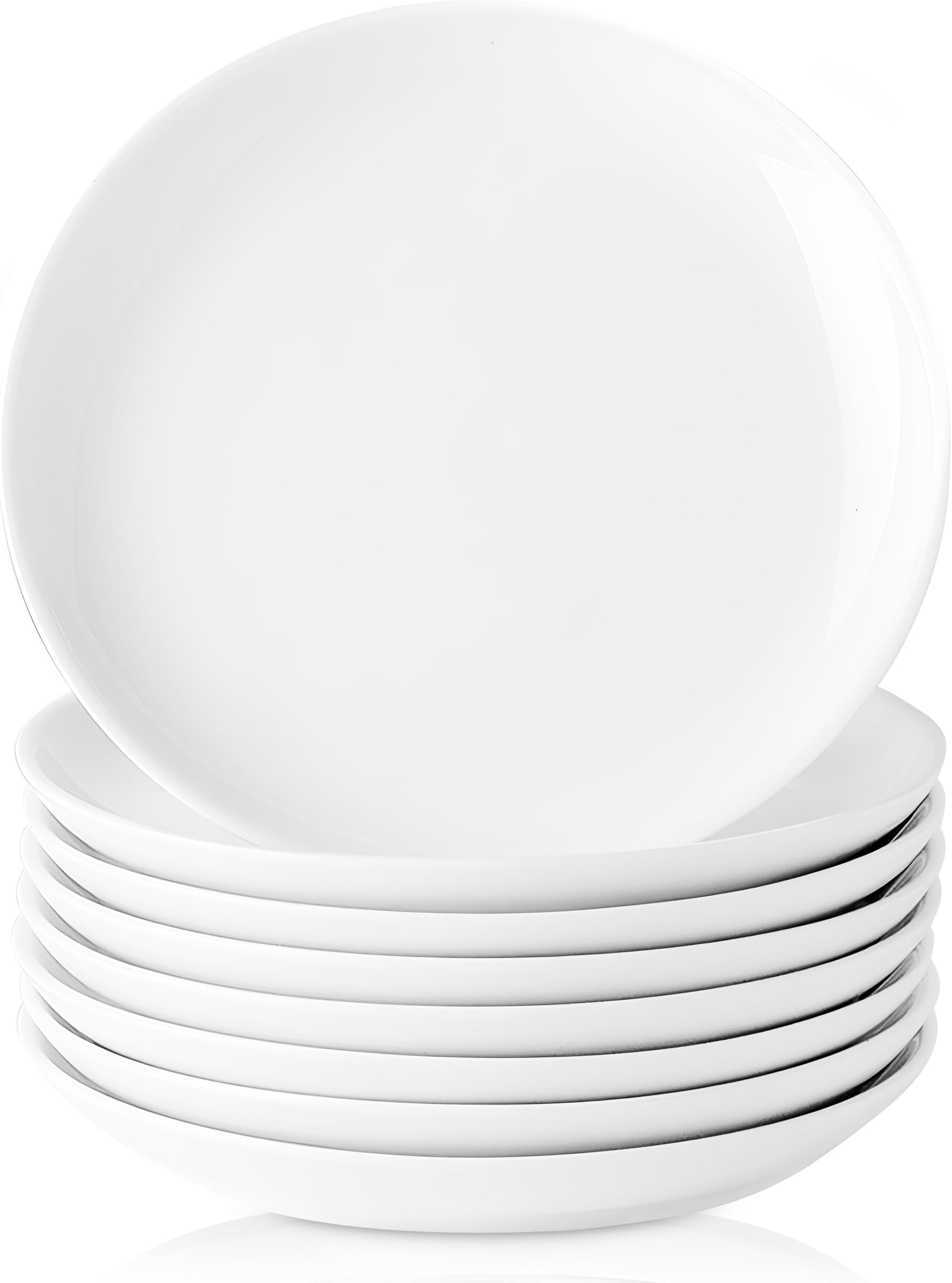 8 Piece Ceramic Appetizer Plates, 5.6 Inch Small Dessert Plates Set, White Round Plates for Bread, Butter, Snack, Lightweight Dinnerware Saucer Sets - Ivory, Oven, Microwave & Dishwasher Safe