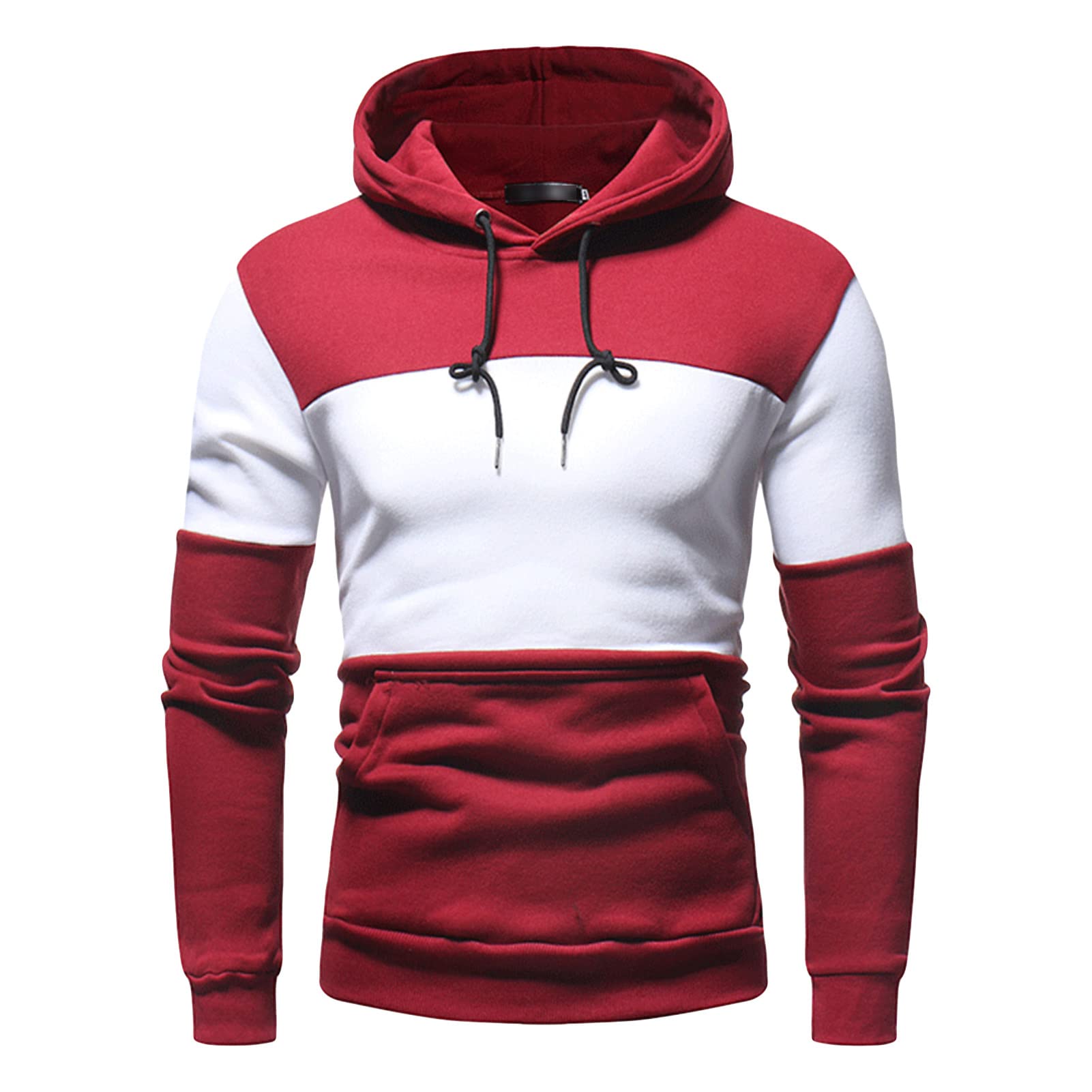 Maiyifu-GJ Men's Patchwork Slim Fit Hoodies Color Block Sport Hooded Sweatshirt Long Sleeve Contrast Color Pullover Hoodie (Red,X-Large)