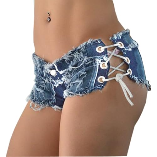 Yollmart Women Sexy Cut Off Low Waist Denim Jeans Shorts Mini Hot Pants - Large - Blue
