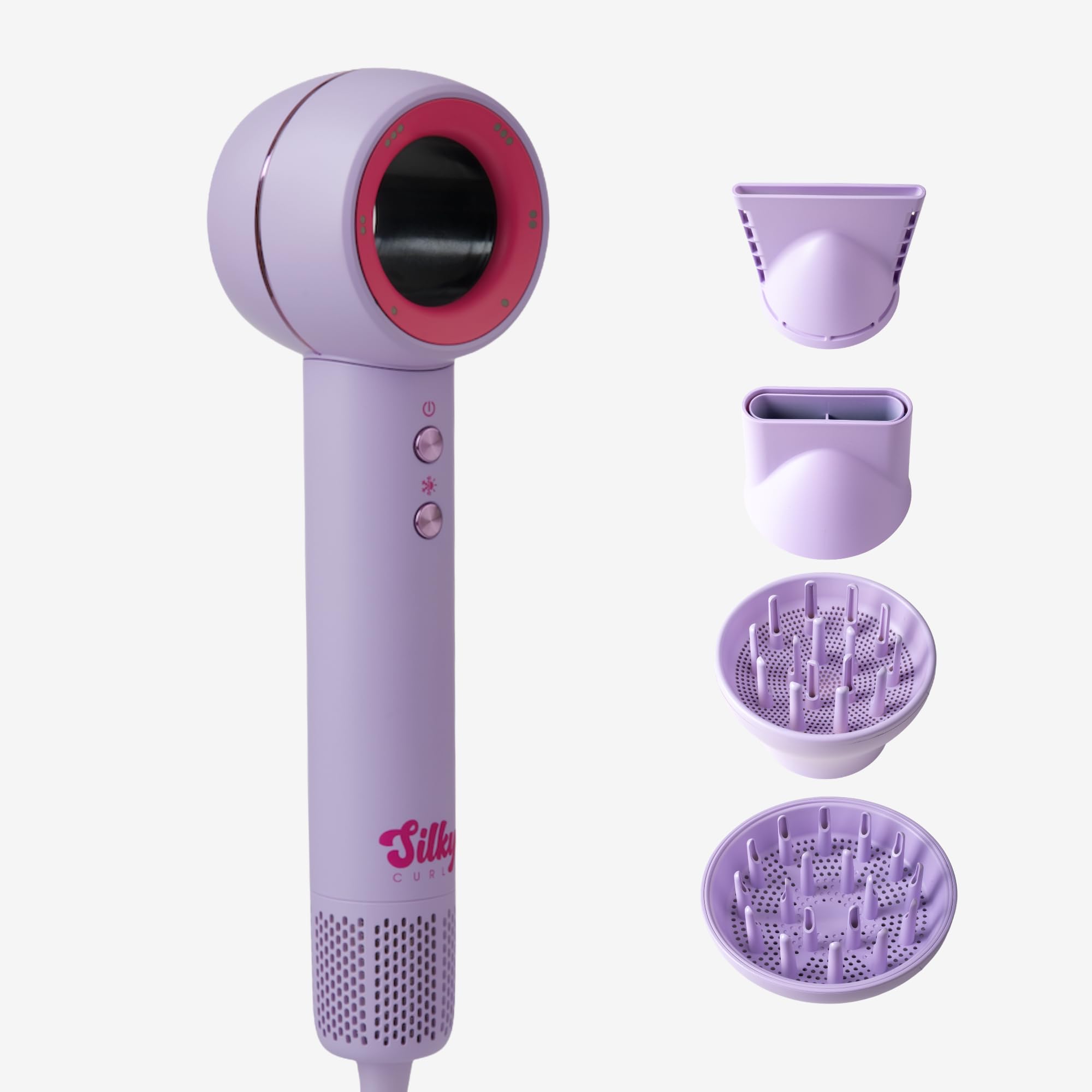 Silky Curl Asciugacapelli Ionico con Diffusore Micro Vortice Controllato, Phon per Ricci Perfetti, Riduzione del Crespo, Massima Idratazione, 3 Velocità e 4 Temperature