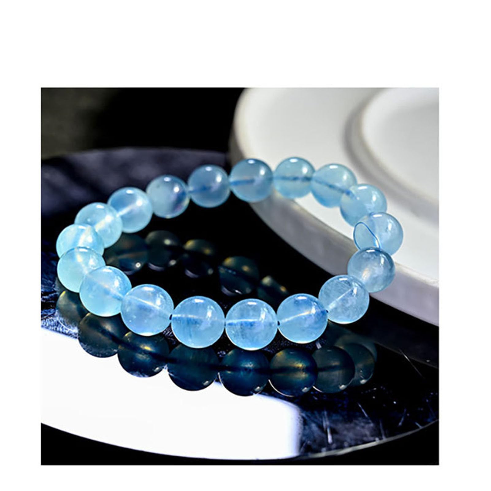 Braccialetti Elastici Acquamarina Azzurra Bracciale Acquamarina per Donna Uomo, Perline Elasticizzate in Cristallo Blu Naturale per calmare energia e alleviare Lo Stress, Regalo,10MM