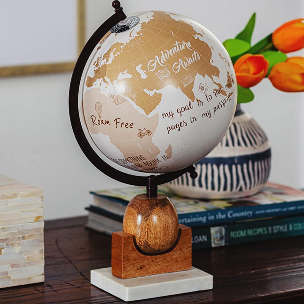 LIOONS Mappamondi Globo Mappamondo da Tavolo Americano Mappamondo con Base in Marmo in Legno Globi con Stampa HD Globi geografici per la Decorazione del Soggiorno Fine e Chiaro