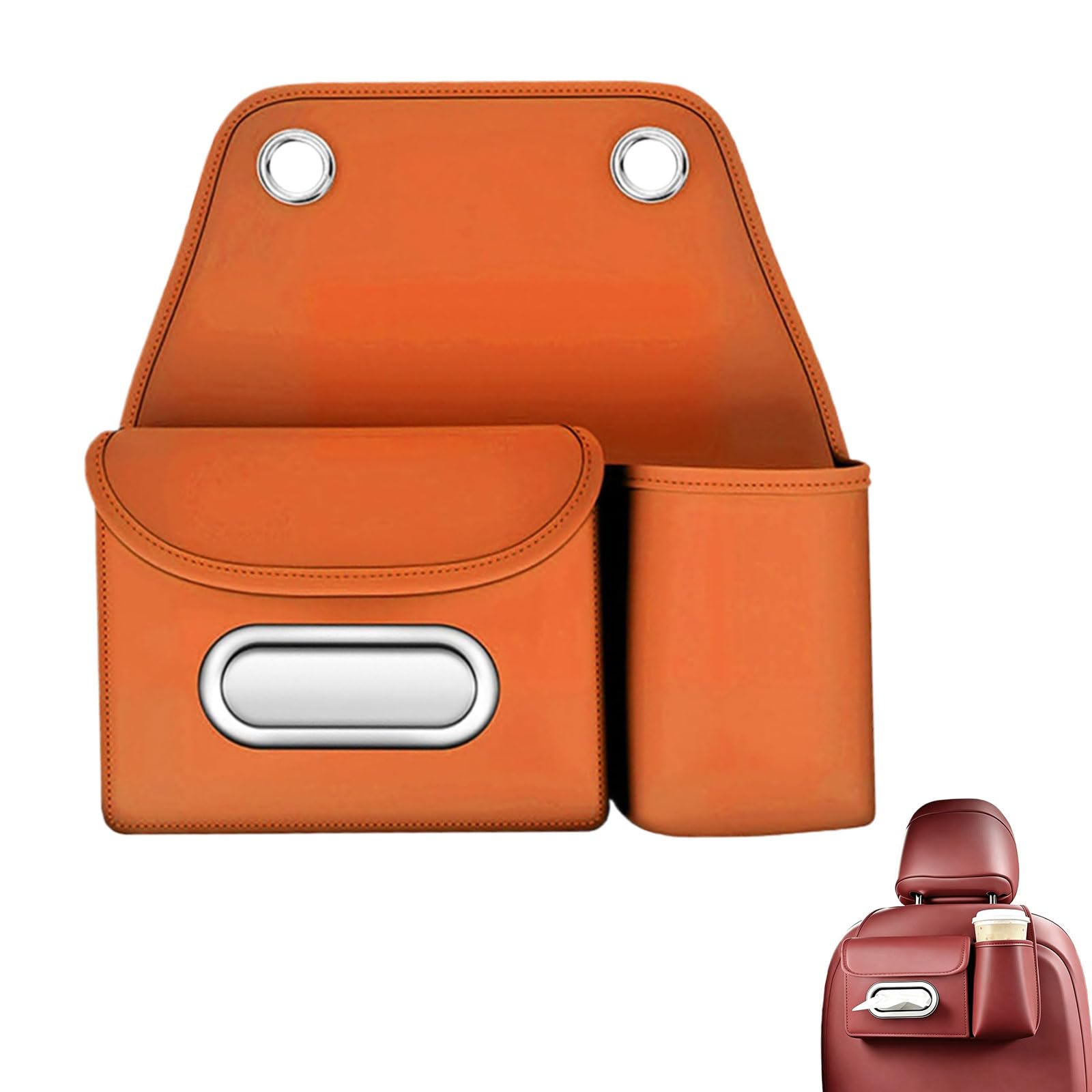 Tyscryphal 2 in 1 Car Back Seat Organizer with Cup Holder and Tissue Box Holder (Orange)