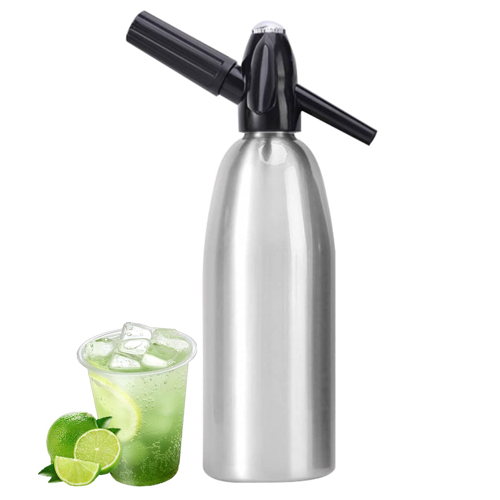 Sprudelwasserbereiter, DIY Kohlensäure-Soda-Maker für hausgemachte Getränke, 1 l Aluminium-Sprinkler für Säfte, Mojitos und Cocktails